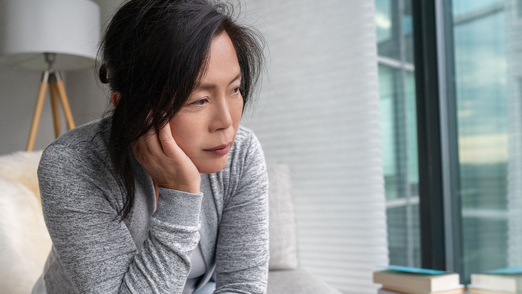 woman sitting on a sofa